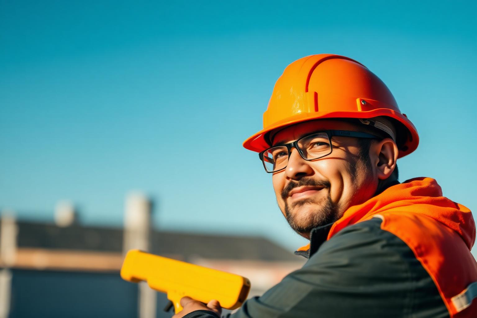 Profesional de la construcción con casco naranja en Neuquén